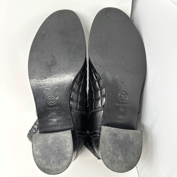 Chanel Black Quilted Patent Leather Drawstring Ankle‎ Boots 40 - Picture 10 of 11
